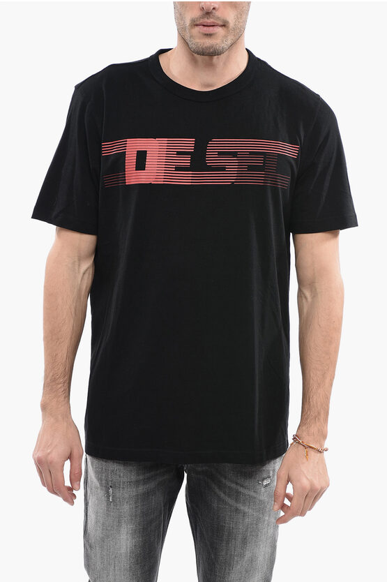 Diesel Cotton Blend T-just-e19 Crew-neck T-shirt With Contrasting P In Black