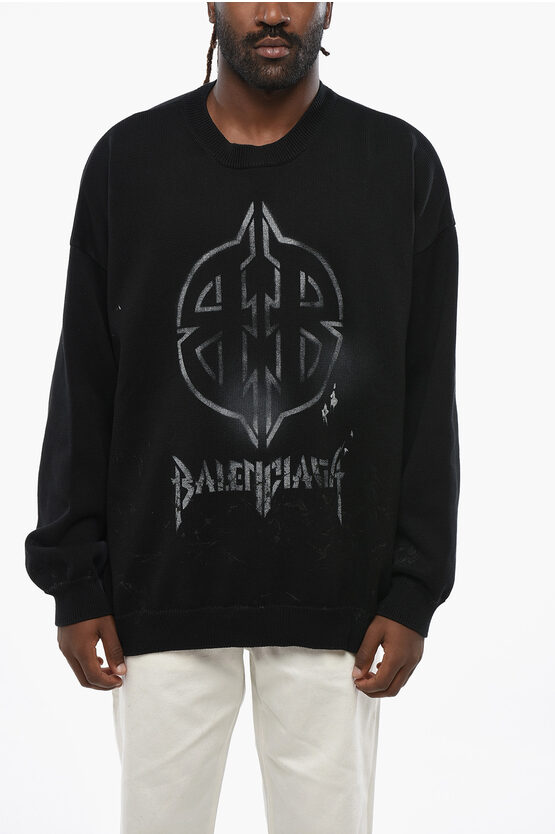 Balenciaga Cotton Blend Unisex Crew-neck Sweater With Contrasting Logo In Black