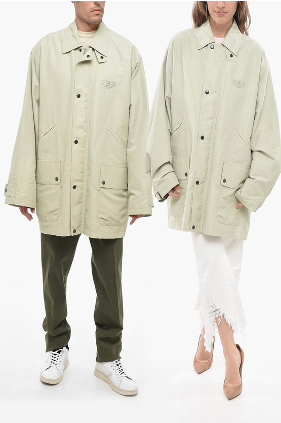Balenciaga Cotton Blend Unisex Parka With Concealed Closure In Neutral
