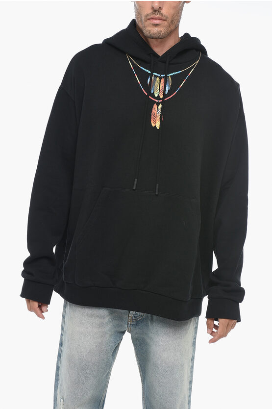 MARCELO BURLON COUNTY OF MILAN COTTON BLENDED HOODIE SWEATSHIRT WITH PRINT DETAIL 