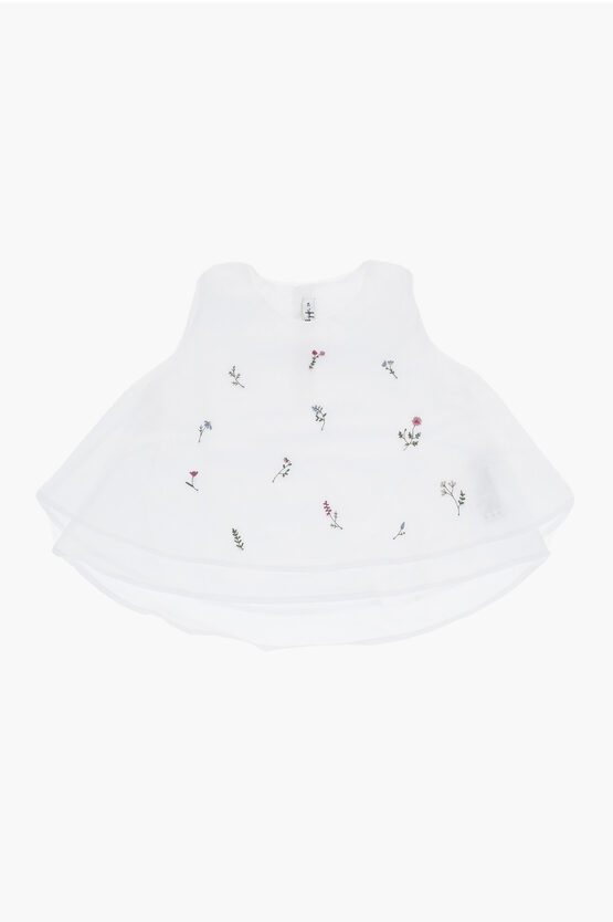 Il Gufo Cotton Blouse With Floral Embroidery