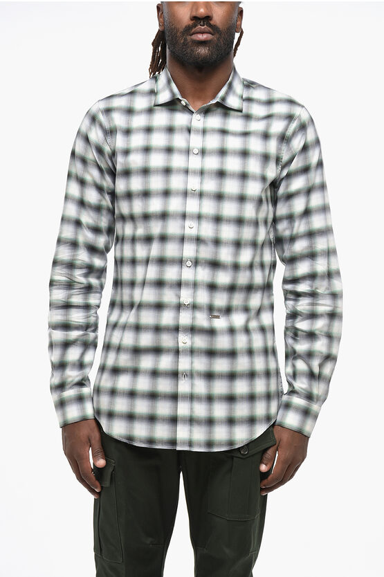 Dsquared2 Cotton Blurred Check Shirt With Standard Collar In Multi