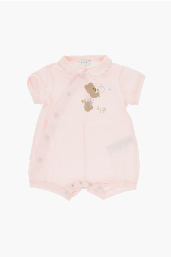 Il Gufo Cotton Body Suit With Teddy Bear Embroidery