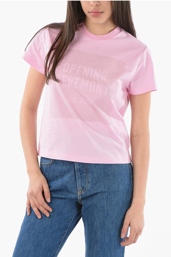 Opening Ceremony Cotton Box Logo Crop T-shirt In Pink