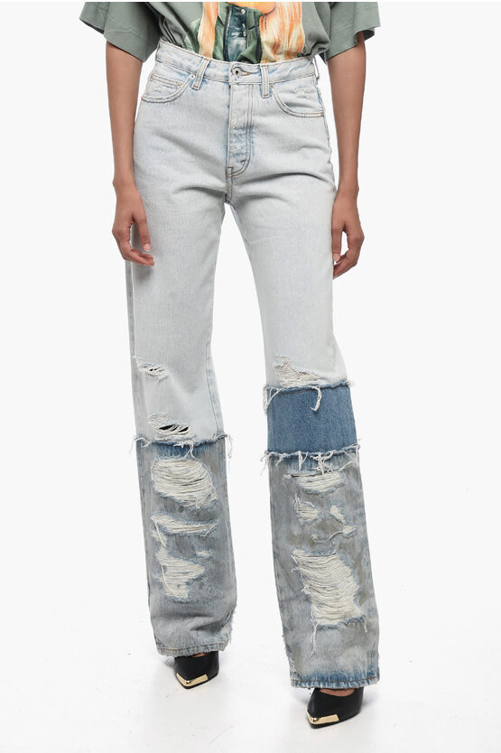 HERON PRESTON COTTON BOYFRIEND FIT DENIMS WITH CONTRASTING BANDS 24CM