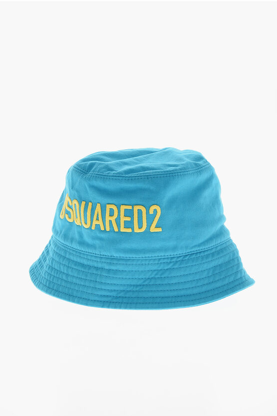 Dsquared2 Cotton Bucket Hat With Embroidered Logo In Blue