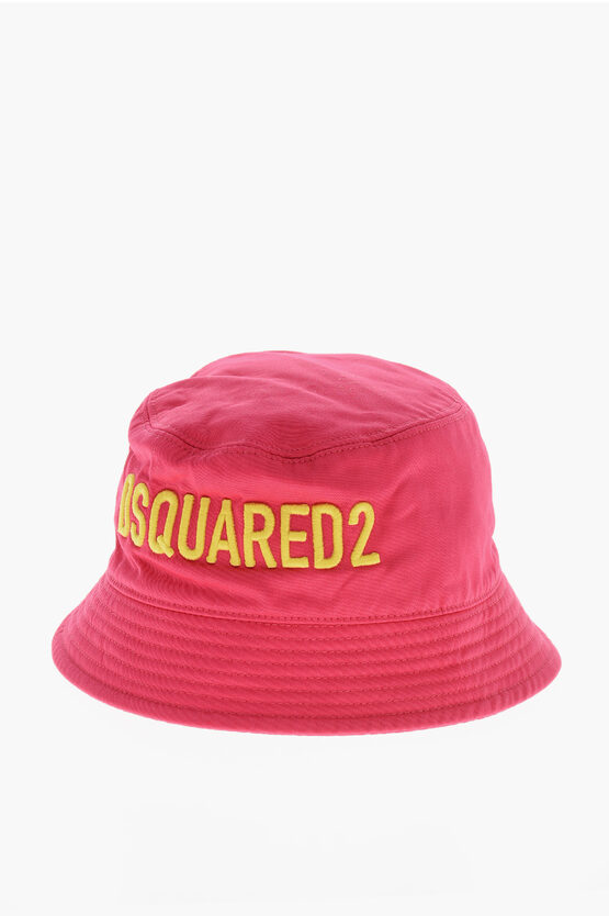 Dsquared2 Cotton Bucket Hat With Embroidered Logo In Pink