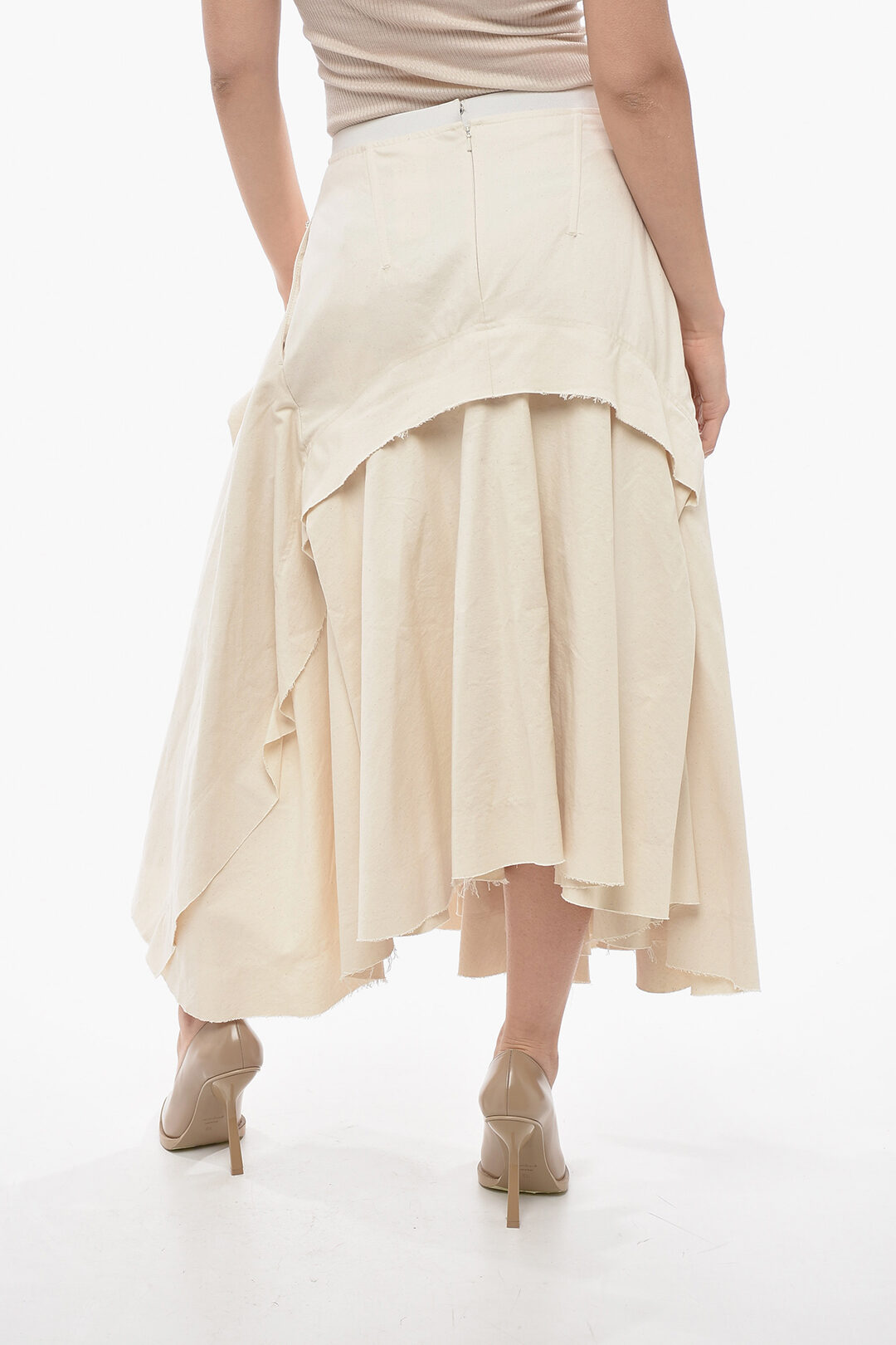 Sportmax Cotton Canvas ERACLE Midi Skirt with Asymmetric