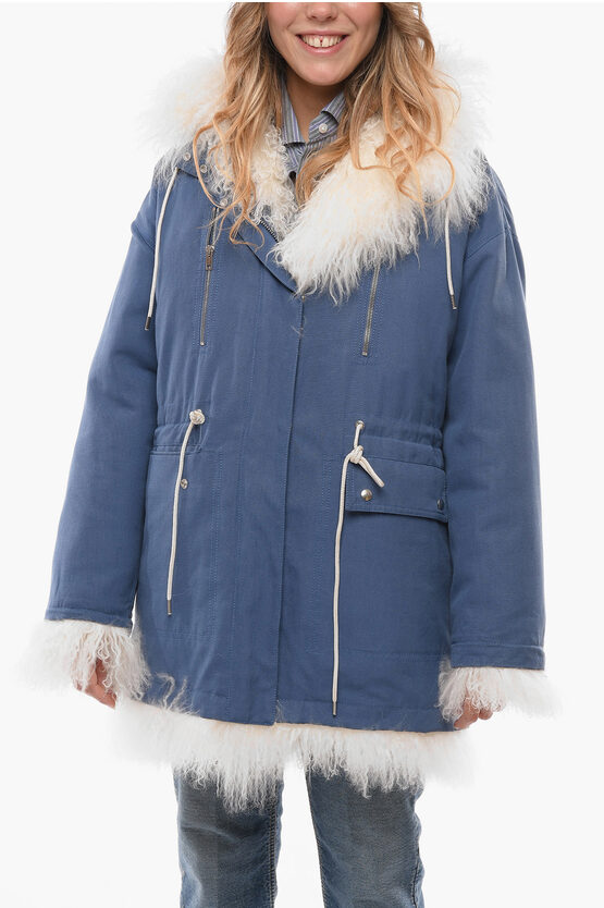 Calvin Klein Cotton-canvas Parka With Furred Lining In Blue