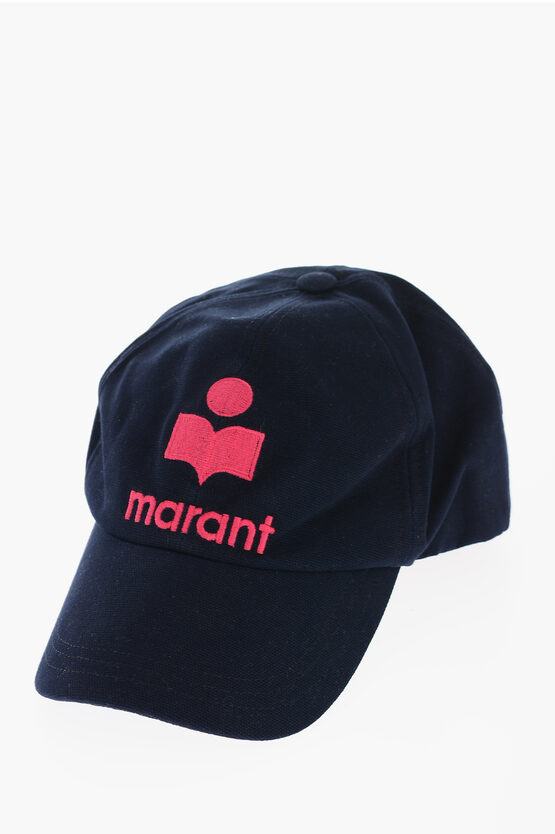 Isabel Marant Cotton Cap With Contrast Embroidery-logo In Burgundy