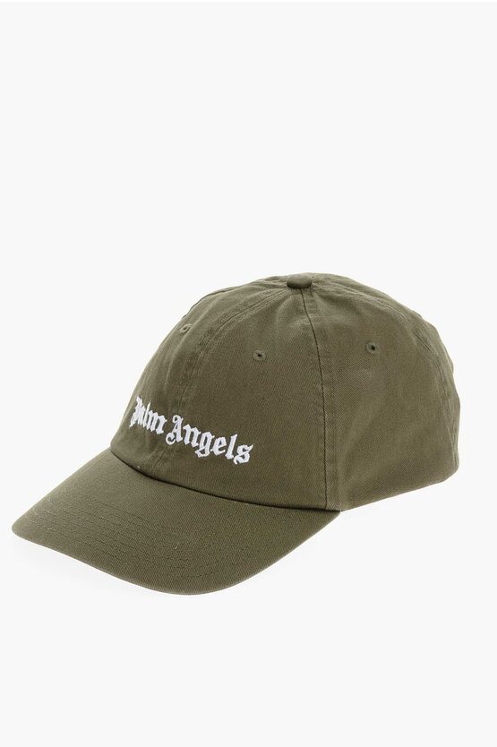 Palm Angels Cotton Cap With Embossed Logo In Green