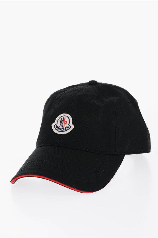 Moncler Cotton Cap With Logo Patch On The Front In Black