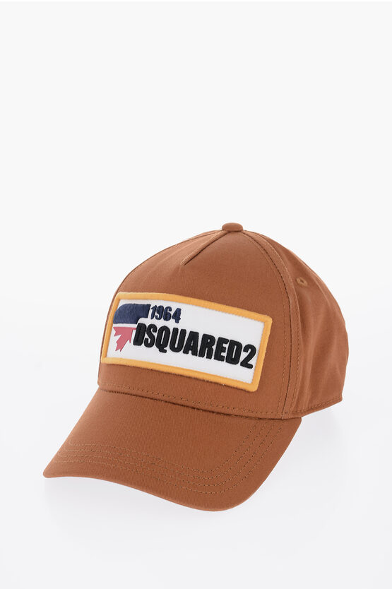 Dsquared2 Cotton Cap With Maxi Embroidery In Brown
