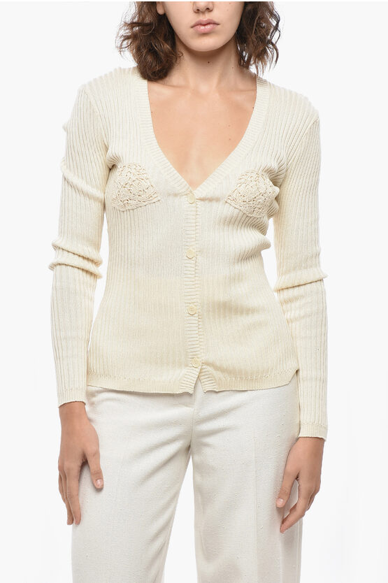 Magda Butrym Cotton Cardigan With Crochet Detail In Neutral