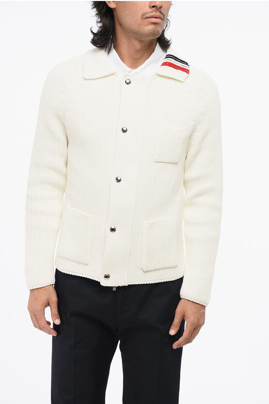 Thom Browne Cotton Cardigan With Zip Closure And Breast Pocket In White