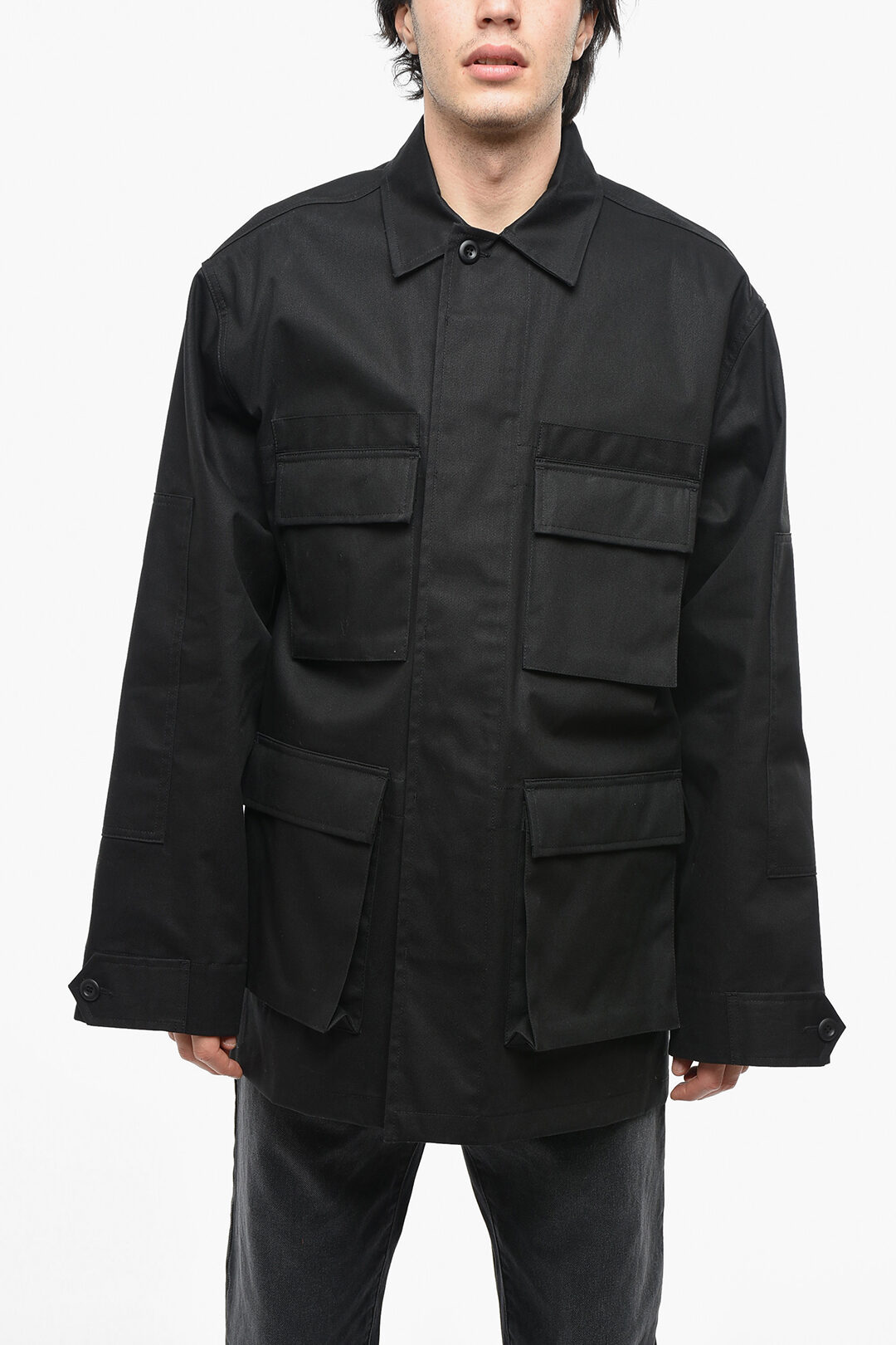 Cotton Cargo Jacket with Concealed Placket