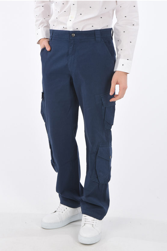 Kenzo Cotton Cargo Pants With Belt Loops In Blue