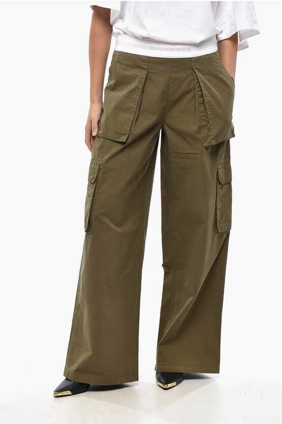 Alexander Wang Cotton Cargo Pants With Logo Band In Green