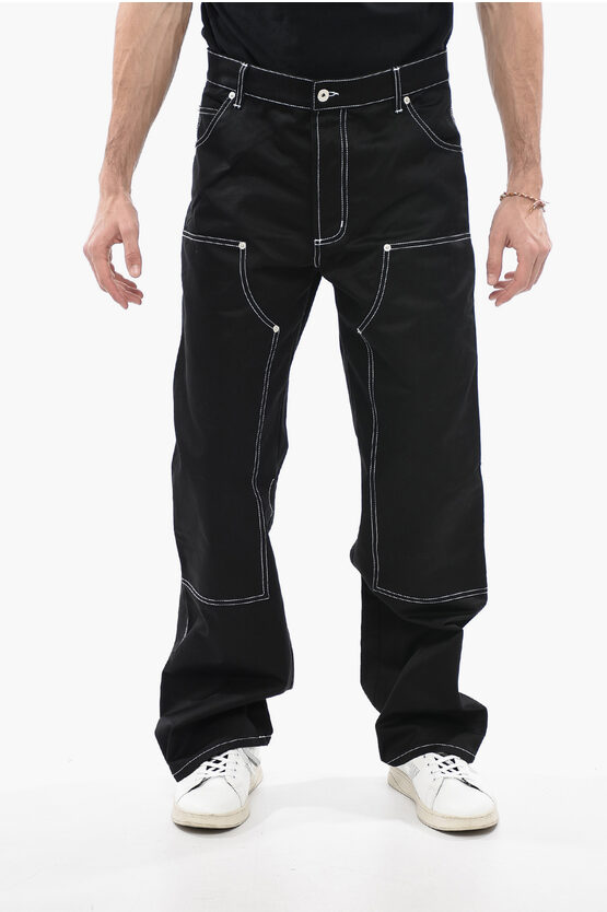 Shop Heron Preston Cotton Cargo Pants With Visible Stitchings