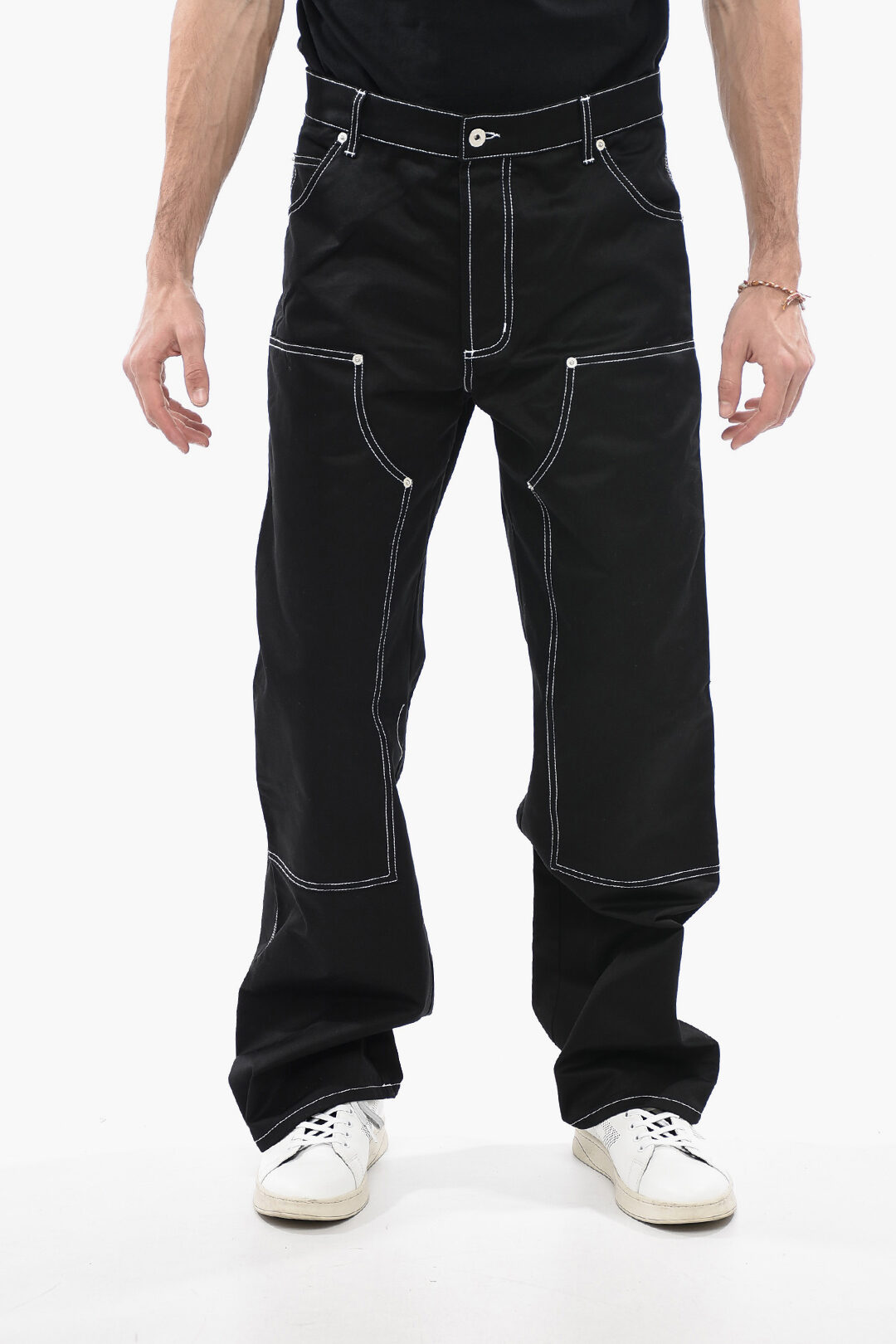 Cotton Cargo Pants with Visible Stitchings