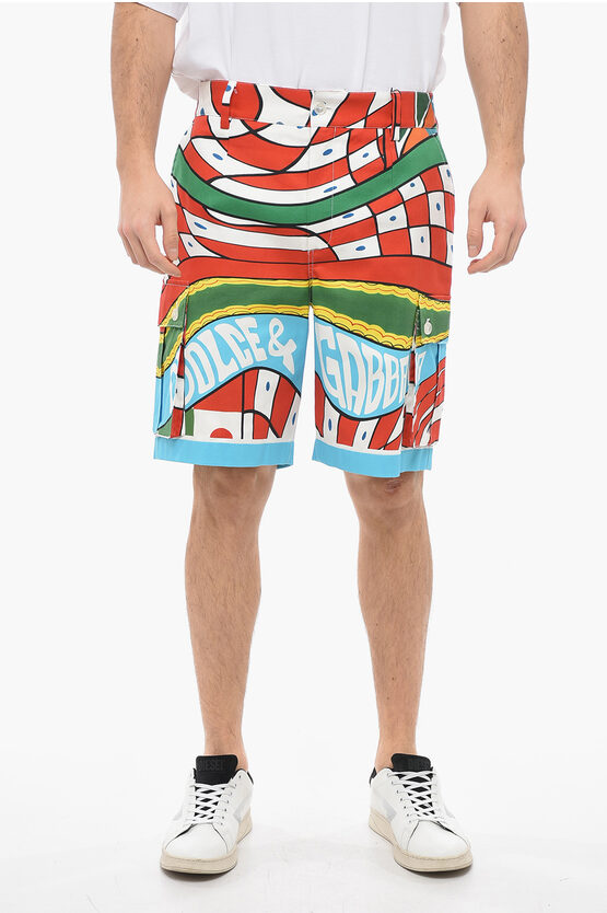 Dolce & Gabbana Cotton Cargo Shorts With Multicolored Pattern