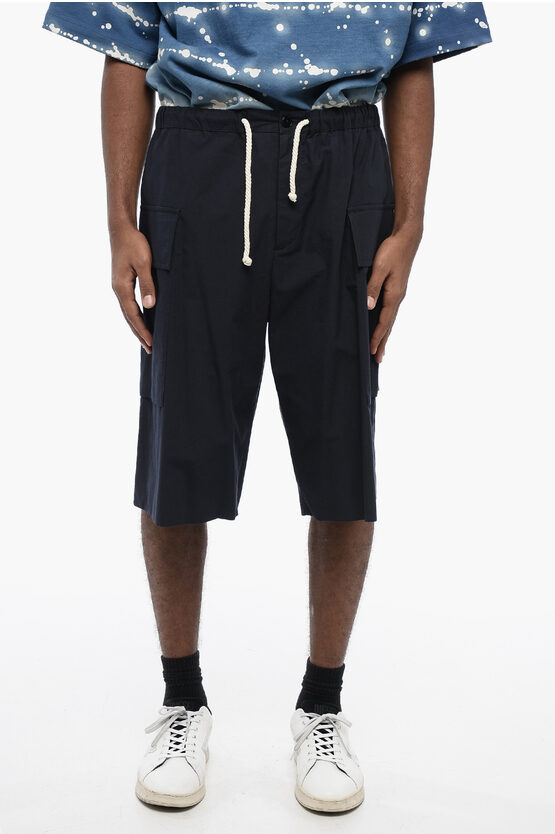 Shop Jil Sander Cotton Cargo Shorts With Rope Drawstring