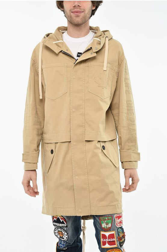 Dsquared2 Cotton Coat With Hidden Closure And Hood Grösse 46 In Brown