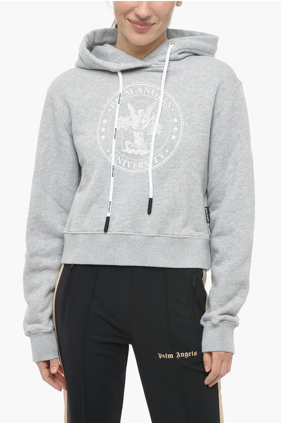 Palm Angels Cotton College Hoodie With Print In Grey