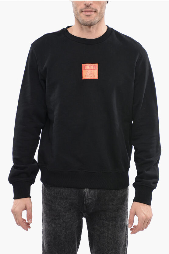 Diesel Cotton Crew-neck S-ginn-e2 Sweatshirt With Patch Logo In Black