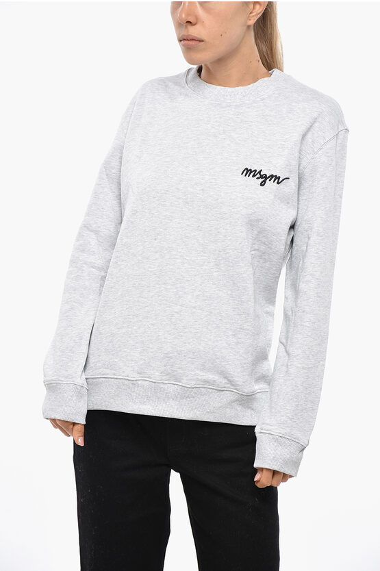 Msgm Cotton Crew-neck Sweatshirt With Embroidery Logo In Gray