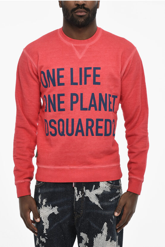 DSQUARED2 COTTON CREW-NECK SWEATSHIRT WITH FRONTAL MAXI PRINT