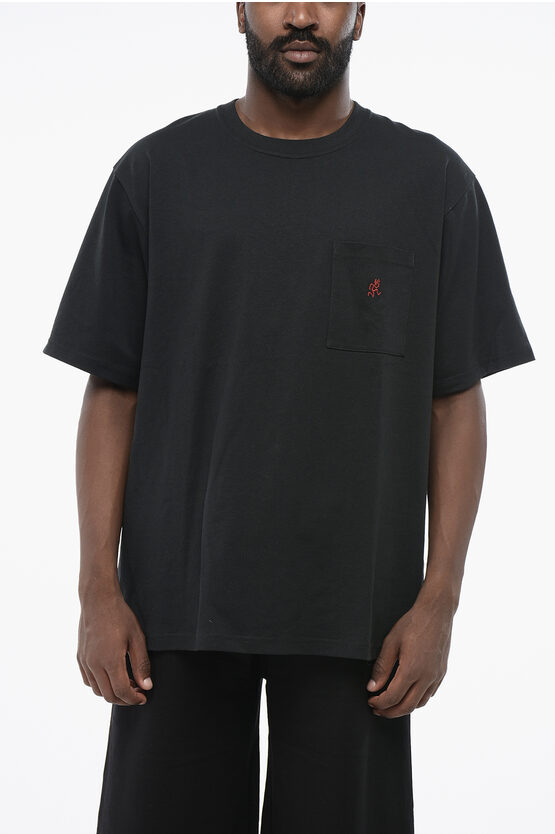 Gramicci Cotton Crew-neck T-shirt With Breast Pocket In Black