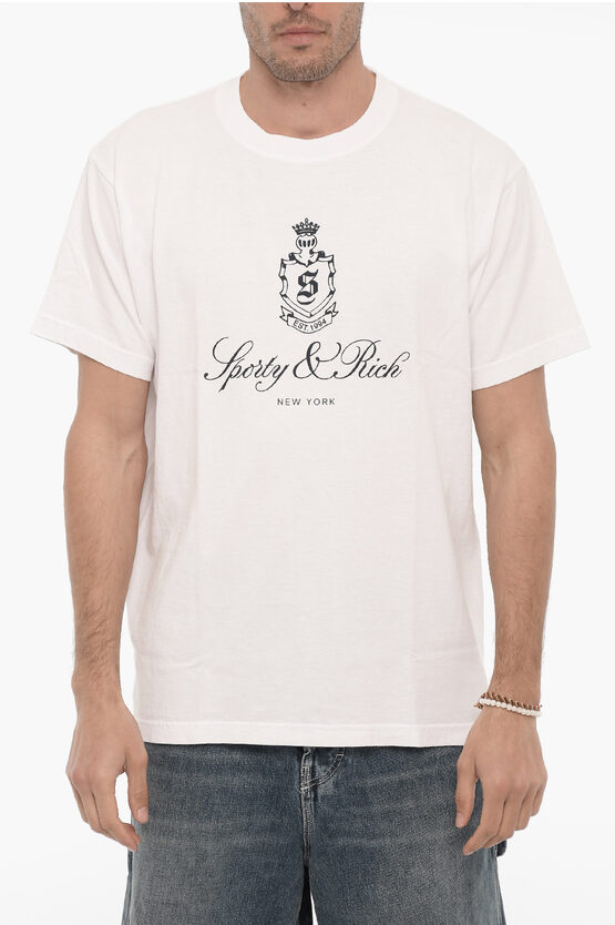 Sporty And Rich Cotton Crew-neck T-shirt With Contrast Print In White