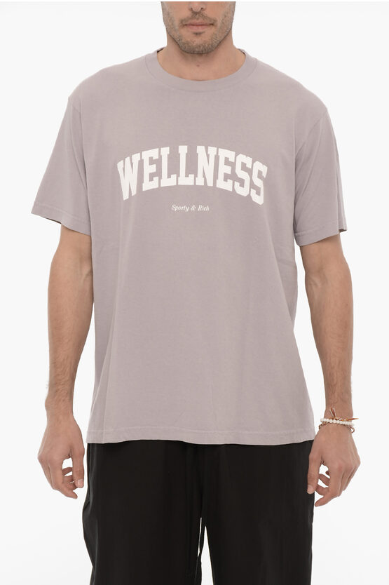 Sporty And Rich Cotton Crew-neck T-shirt With Contrast Print In Neutral