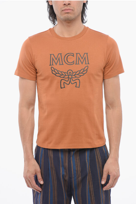 Shop Mcm Cotton Crew-neck T-shirt With Contrast Print