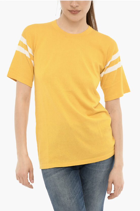 Woolrich Cotton Crew-neck T-shirt With Contrasting Band In Gold