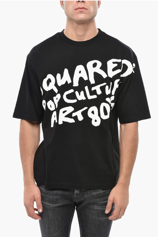 Dsquared2 Cotton Crew-neck T-shirt With Contrasting Print In Black