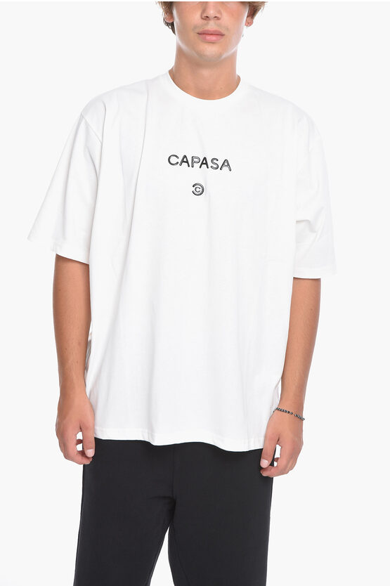 Capasa Cotton Crew-neck T-shirt With Embossed Logo In White