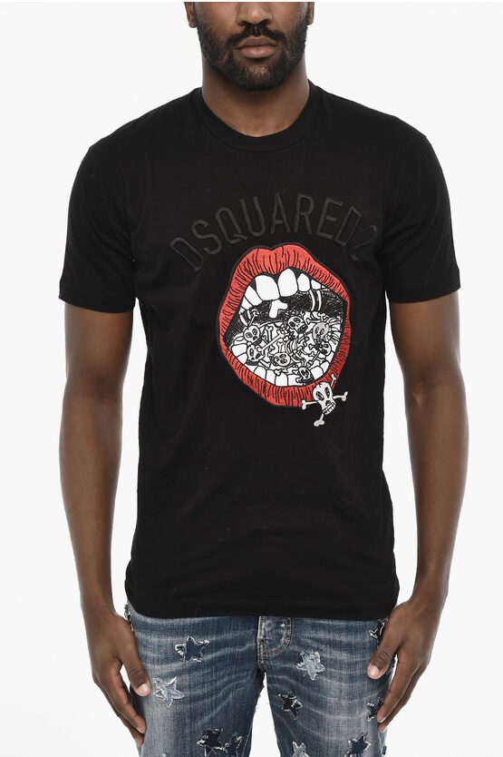 Dsquared2 Cotton Crew-neck T-shirt With Frontal Embroidery
