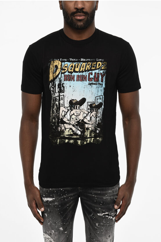 Dsquared2 Cotton Crew-neck T-shirt With Frontal Maxi Print