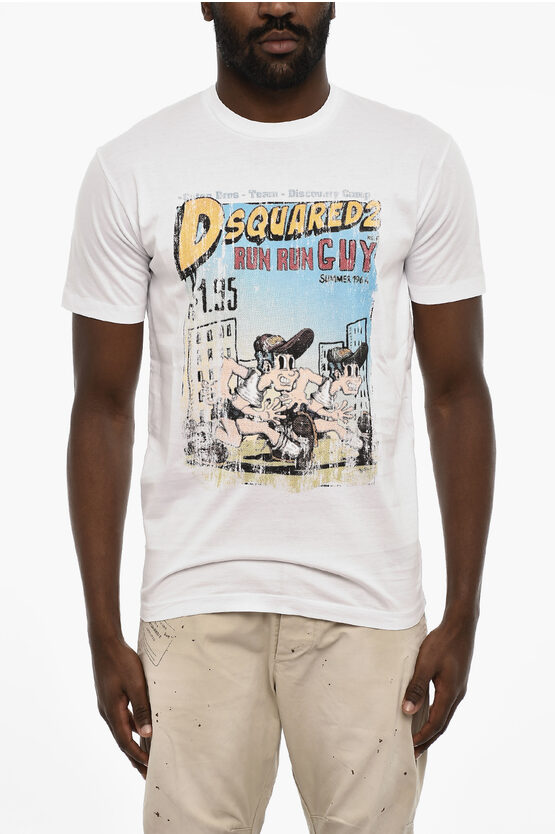 Dsquared2 Cotton Crew-neck T-shirt With Frontal Maxi Print