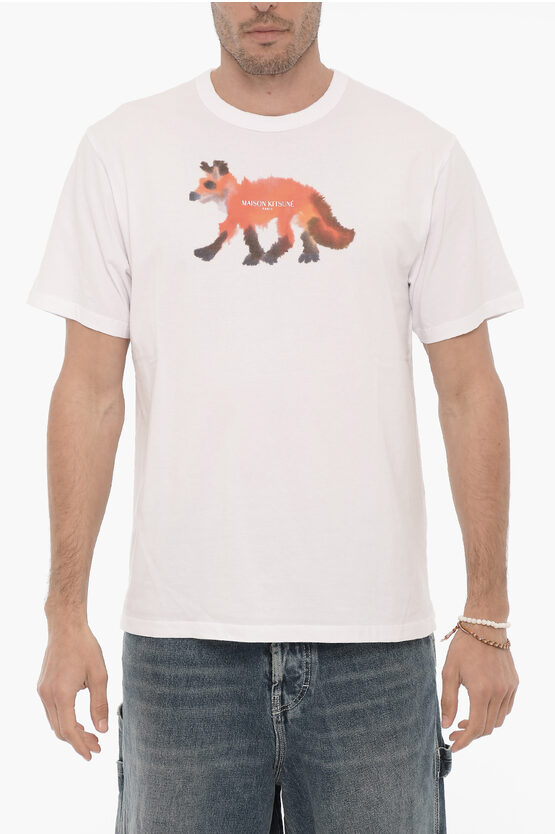 Maison Kitsuné Cotton Crew-neck T-shirt With Gradient Print In Multi