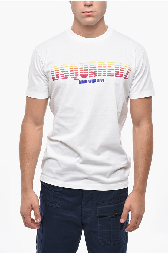 Dsquared2 Cotton Crew-neck T-shirt With Logo Print In White