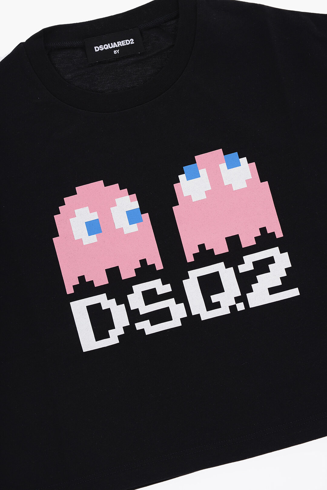 関税送料込【DSQUARED2】パックマン Tシャツ コットン ブラック Dsquared2 Kids Cotton Crew-neck T-shirt with Pac Man Print