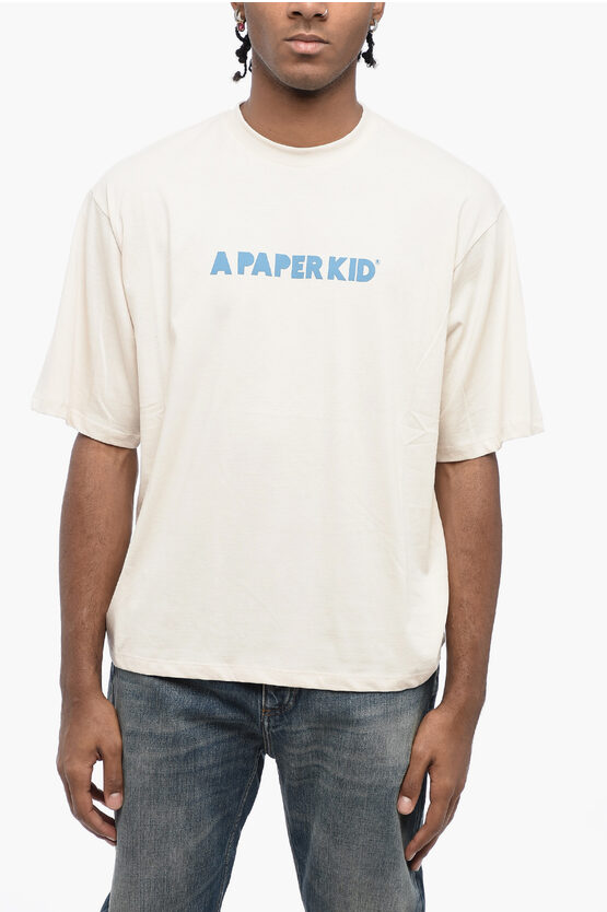 A Paper Kid Cotton Crew-neck T-shirt Witth Logo-print In White