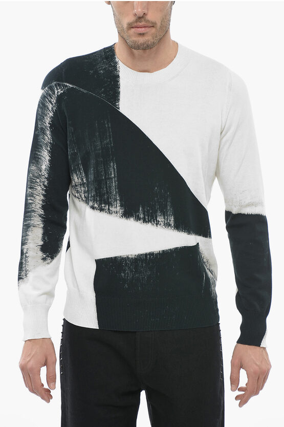 Shop Alexander Mcqueen Cotton Crewneck Sweater With Brushstrocke Effect Print