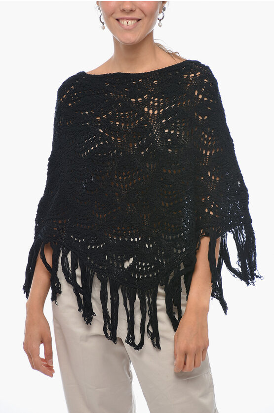 Fabiana Filippi Cotton Crochet Cape With Fringed Bottom