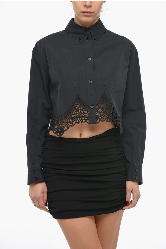 Burberry Cotton Crop Shirt With Sangallo Detail In Black