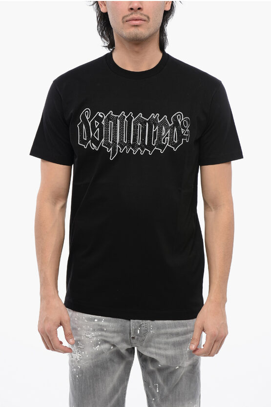 Dsquared2 Cotton D2 Gothic Loose Fit T-shirt With Rhinestones In Black