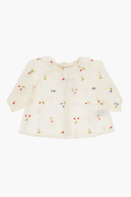 Bonpoint Cotton Dolci Blouse With Flowers And Cherrys Embroidery